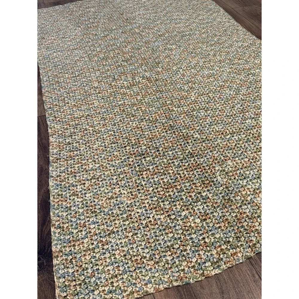Handmade Crochet Lap Blanket Throw Multicolor Green Blue Tan 54